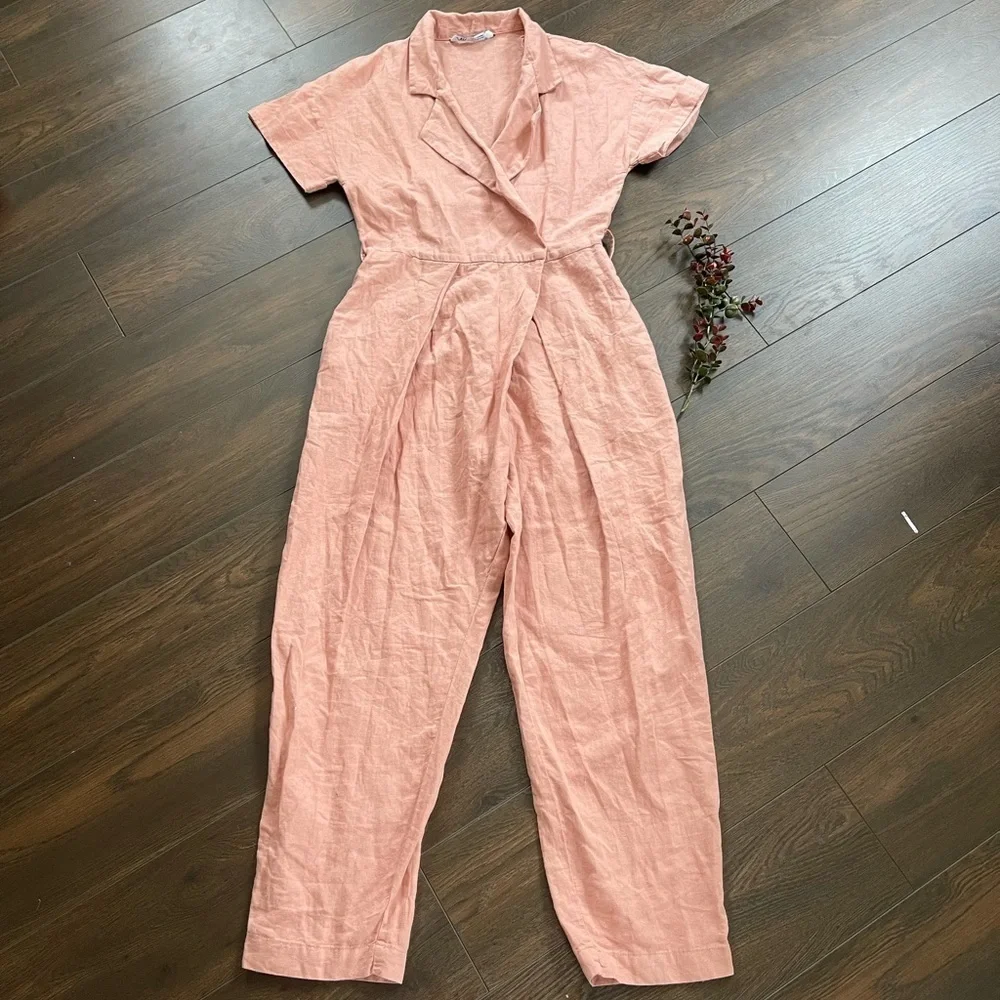 Zara linen blend salmon jumpsuit